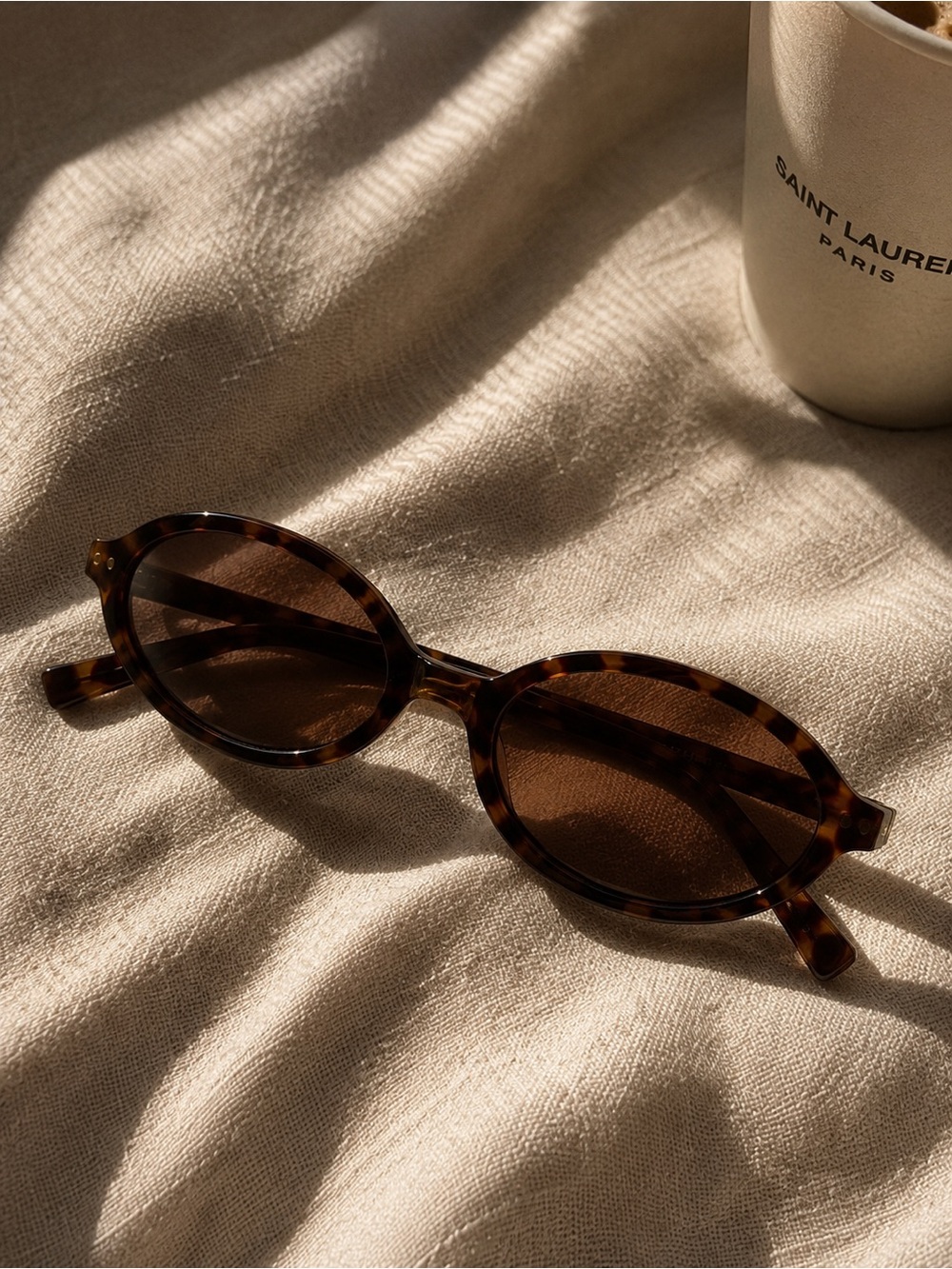 90s Slim Oval Sunglasses Brown Tortoise Acetate Frames Carolyn Bassette vibe